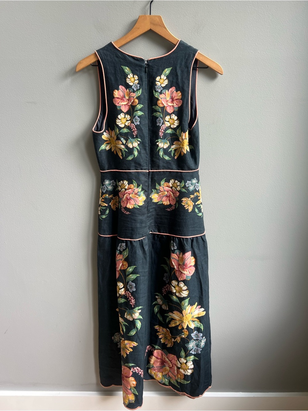 FARM Rio Navy Midi Dress with Pink and Yellow Floral Embroidery - Picture 10 of 16
